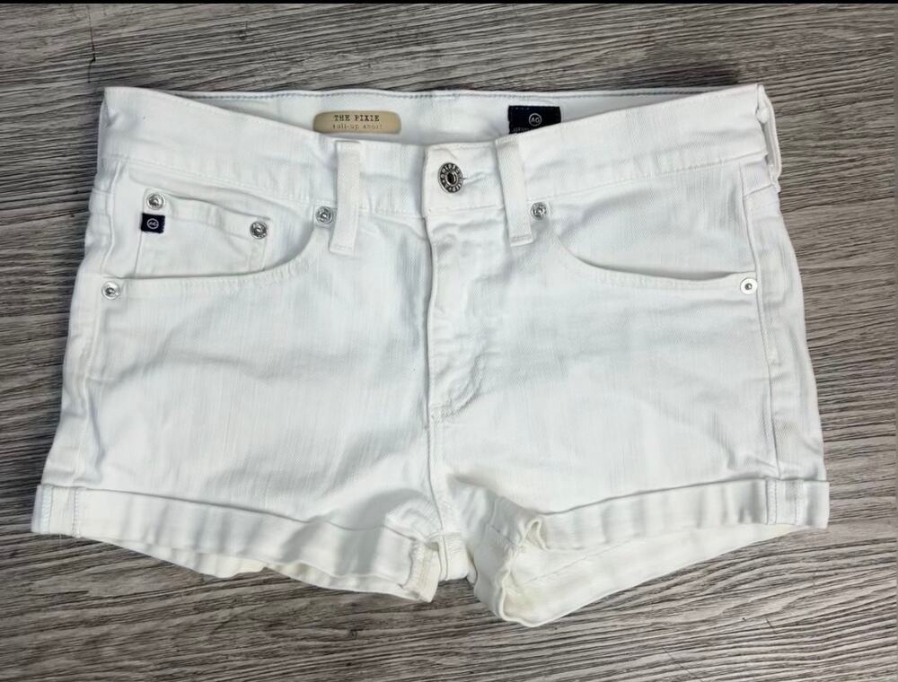 AG Adriano Goldschmied The Pixie White Denim Roll-Up Cuffed Shorts Size 28 USA